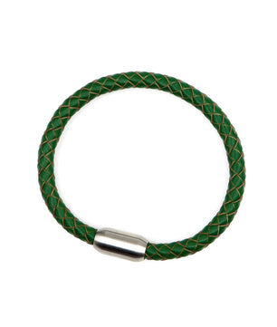 ROMALI Green Leather Matte Silver Magnetic Bracelet - ROMALI