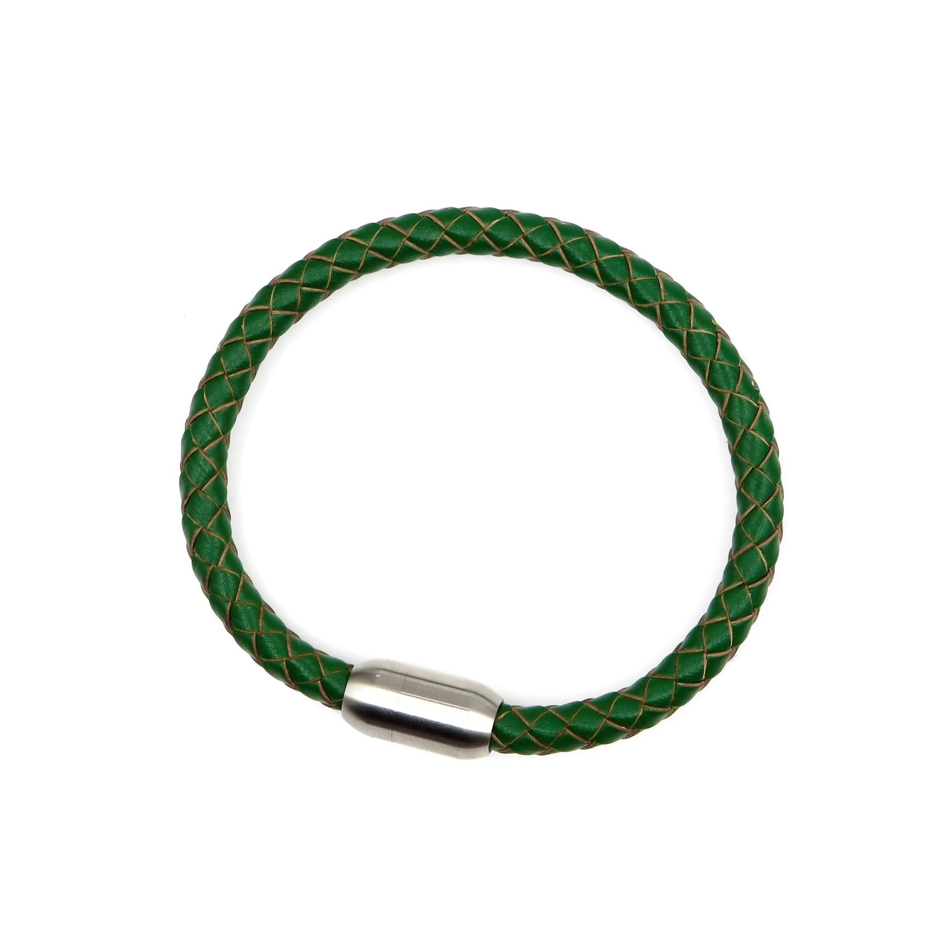 Green Leather and Matte Stainless Steel Men's Bracelet