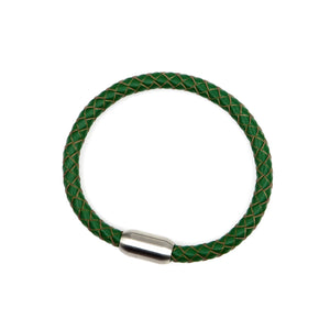 Green Leather and Matte Stainless Steel Men's Bracelet