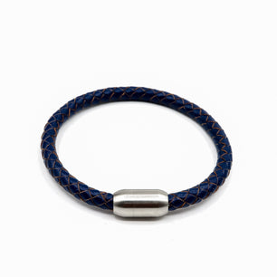 Navy Leather and Matte Stainless Steel Men's Bracelet