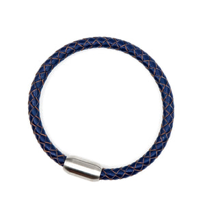 Navy Leather and Matte Stainless Steel Men's Bracelet