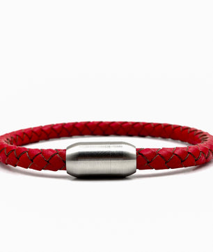 ROMALI Matte Stainless Steel Red Leather Bracelet - ROMALI