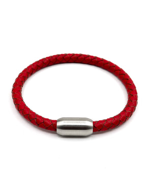 ROMALI Matte Stainless Steel Red Leather Bracelet - ROMALI