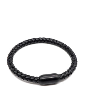 ROMALI Black Leather Matte Black Magnetic Bracelet - ROMALI