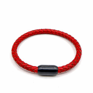 Red Leather and Matte Black Stainless Steel Men's Bracelet