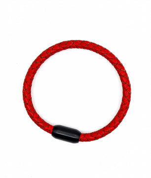 ROMALI Matte Black Stainless Steel Red Flat Leather Bracelet - ROMALI