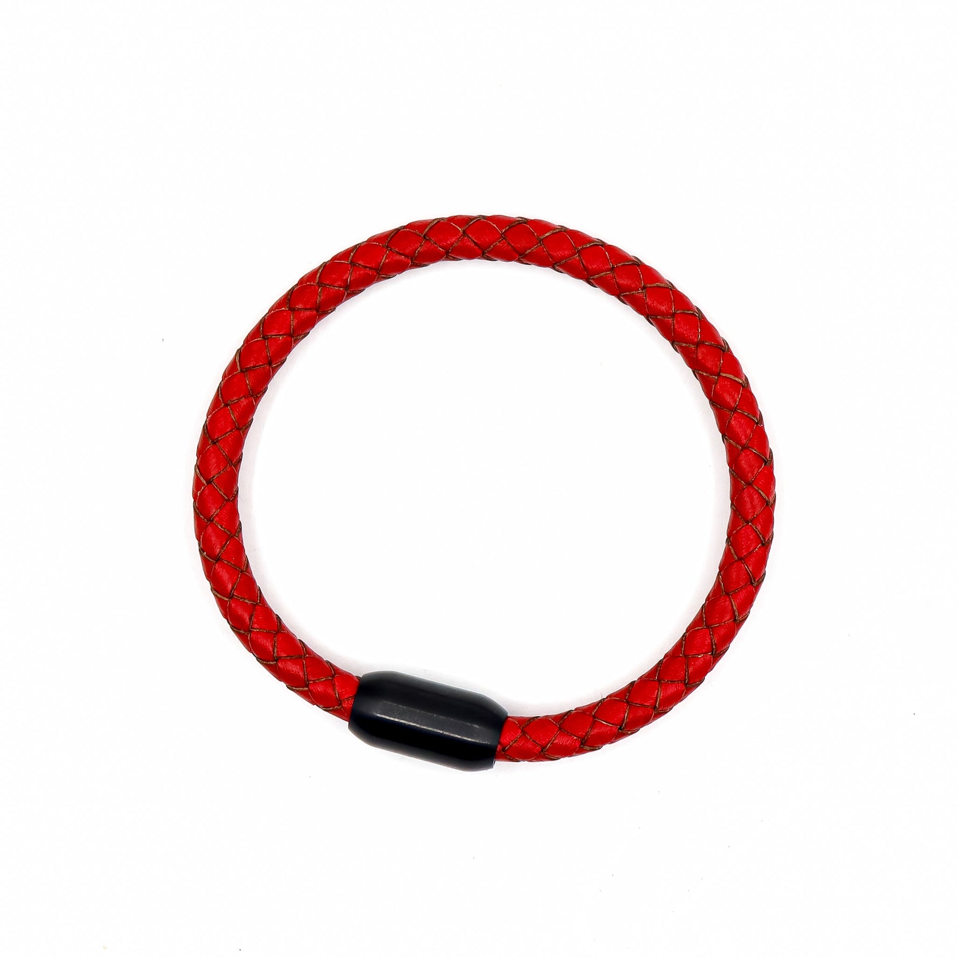 Red Leather and Matte Black Stainless Steel Men's Bracelet