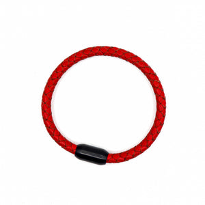 Red Leather and Matte Black Stainless Steel Men's Bracelet