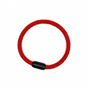 Red Leather and Matte Black Stainless Steel Men's Bracelet