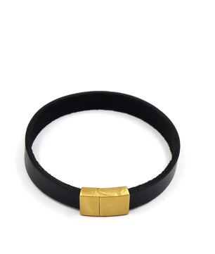ROMALI Flat Black Leather Matte Gold Magnetic Bracelet - ROMALI