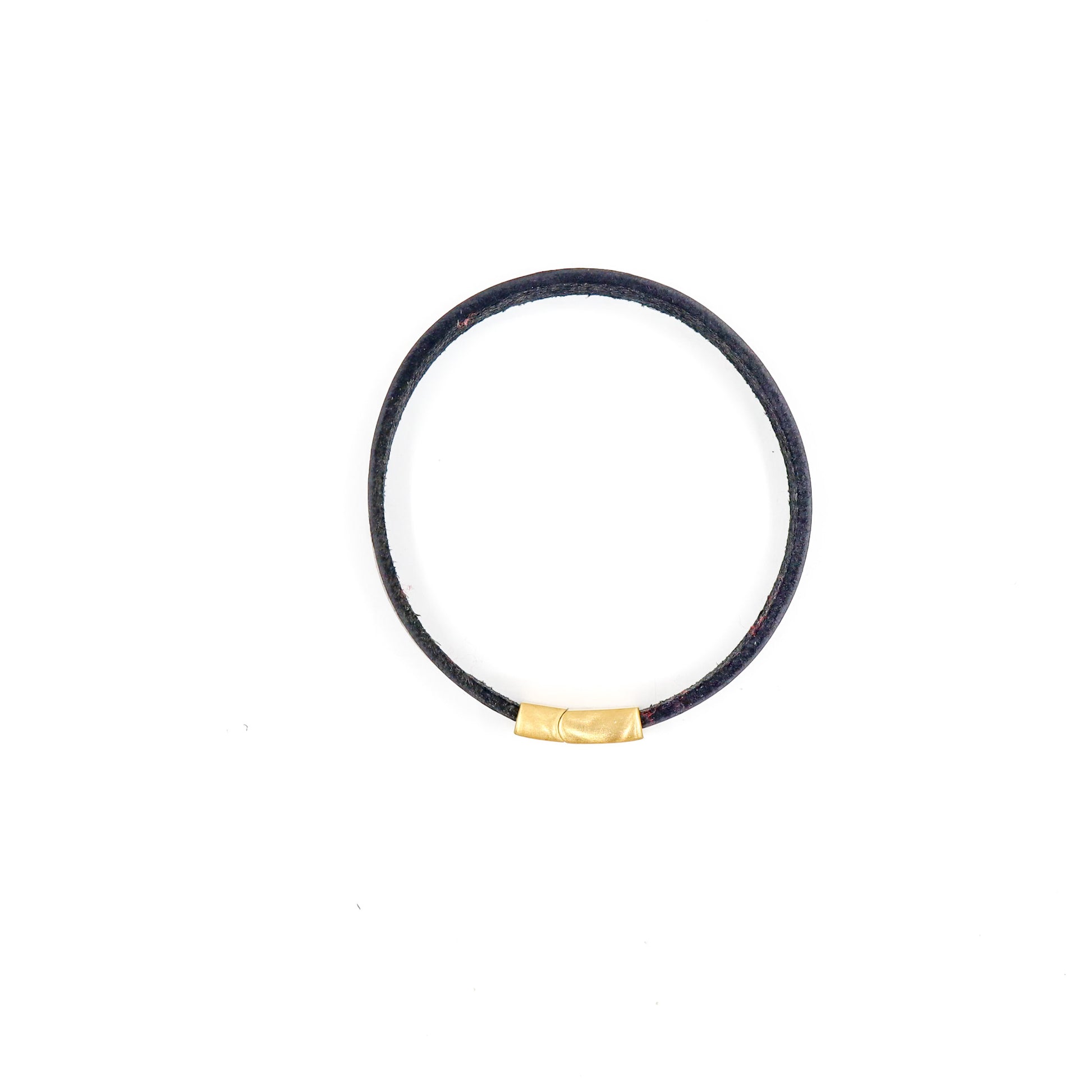 Black Leather and Gold Stainless Steel Men's Bracelet