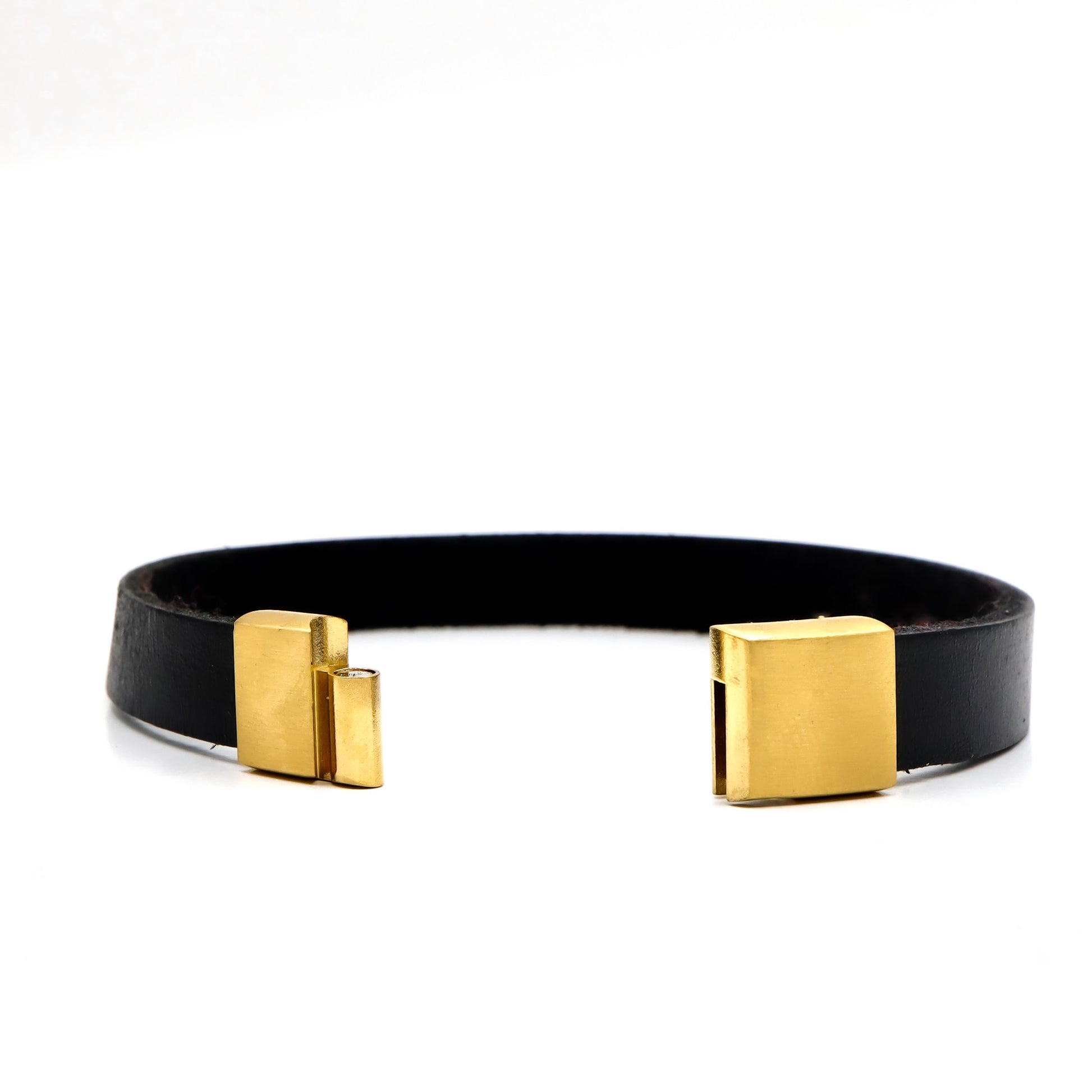 Black Leather and Gold Stainless Steel Men's Bracelet