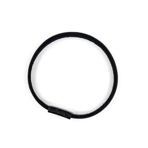 Black Leather and Matte Black Stainless Steel Men's Bracelet