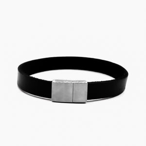 Black Leather and Silver Stainless Steel Men's Bracelet