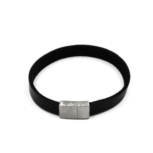 Black Leather and Silver Stainless Steel Men's Bracelet