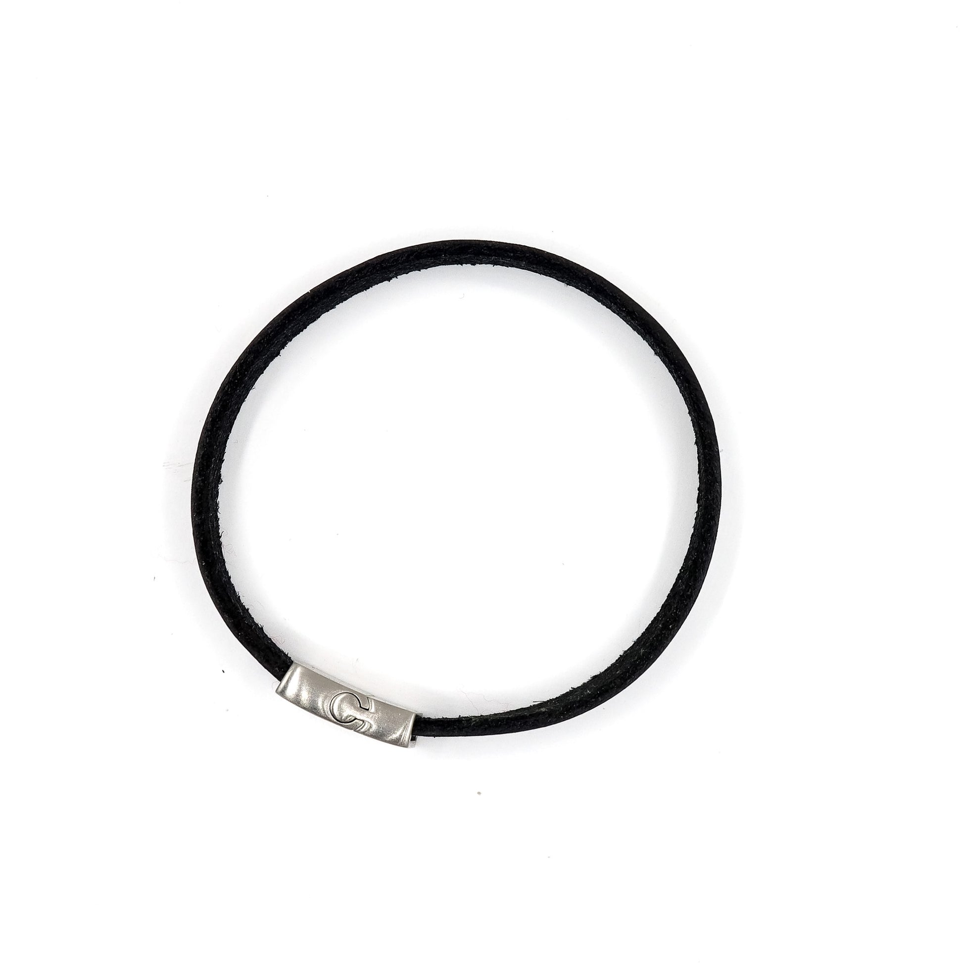 Black Leather and Silver Stainless Steel Men's Bracelet