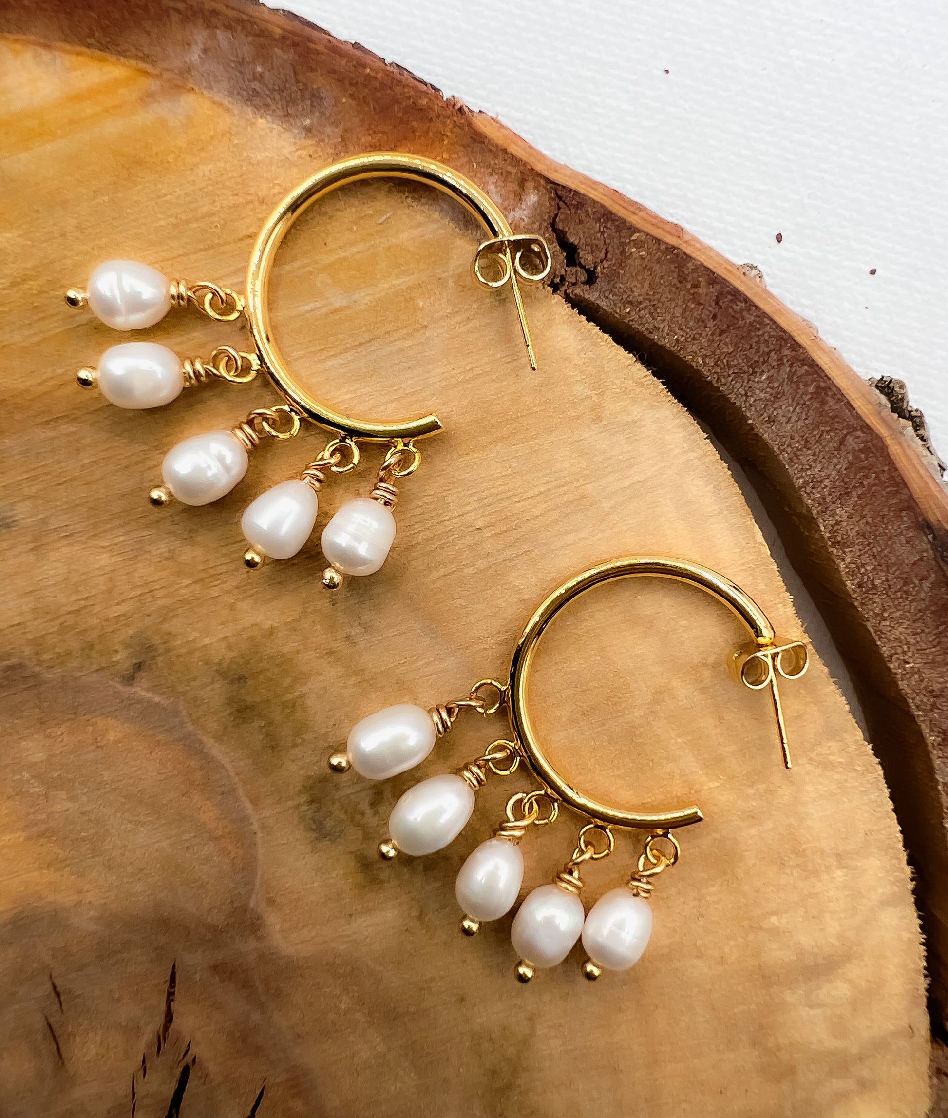 18k Gold-Plated Cascade Loop Earrings - Freshwater Pearls