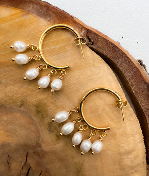 Cascade Loop Earrings - Freshwater Pearls, 18k Gold-plated
