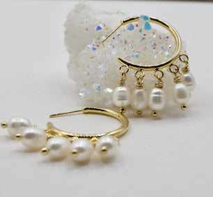 18k Gold-Plated Cascade Loop Earrings - Freshwater Pearls