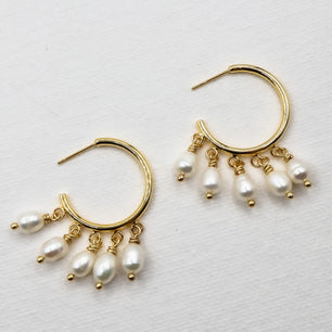 18k Gold-Plated Cascade Loop Earrings - Freshwater Pearls