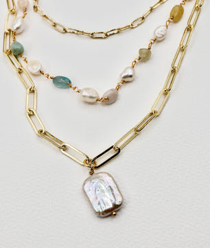 ROMALI 18k Gold-Plated Paperclip Freshwater Pearl Pendant Necklace - ROMALI