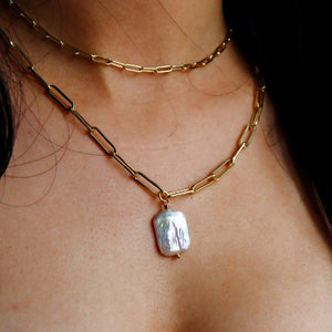 ROMALI 18k Gold-Plated Paperclip Freshwater Pearl Pendant Necklace - ROMALI