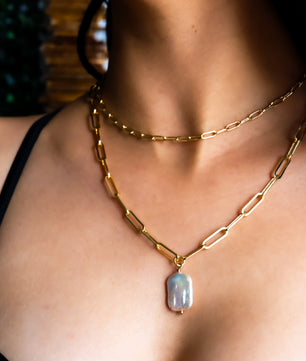 ROMALI 18k Gold-Plated Paperclip Freshwater Pearl Pendant Necklace - ROMALI