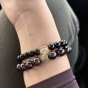 ROMALI Natural Black Obsidian & Citrine Beaded Bracelet – Money, Luck & Protection