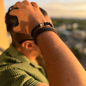 ROMALI Natural Black Obsidian & Citrine Beaded Bracelet – Money, Luck & Protection