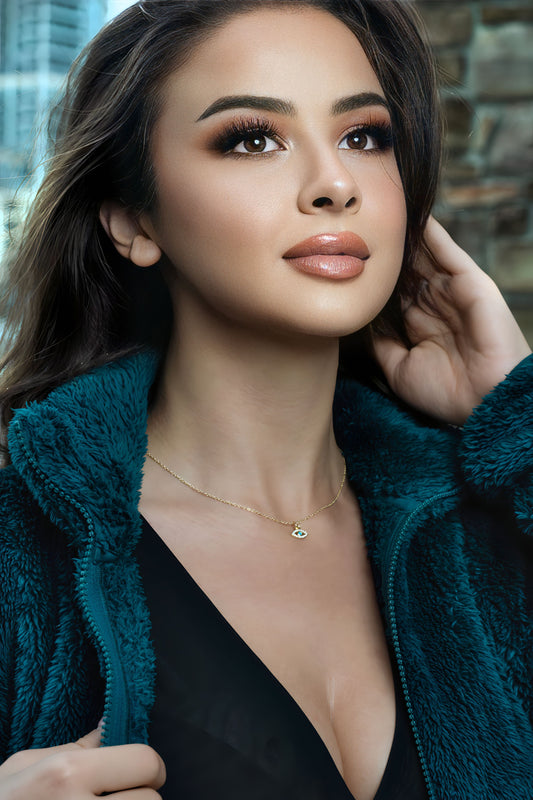 18k Gold-Plated Dainty Evil Eye Pendant Necklace - ROMALI