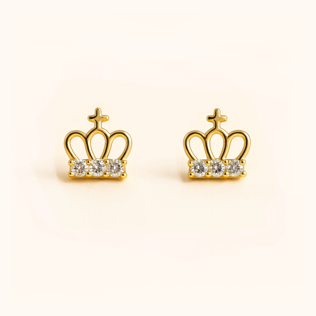 ROMALI 18K Gold-Plated Crown Cubic Zirconia Stud Earrings - ROMALI