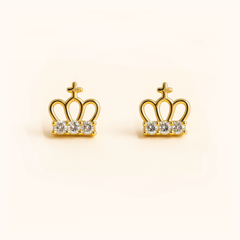 ROMALI 18K Gold-Plated Crown Cubic Zirconia Stud Earrings - ROMALI