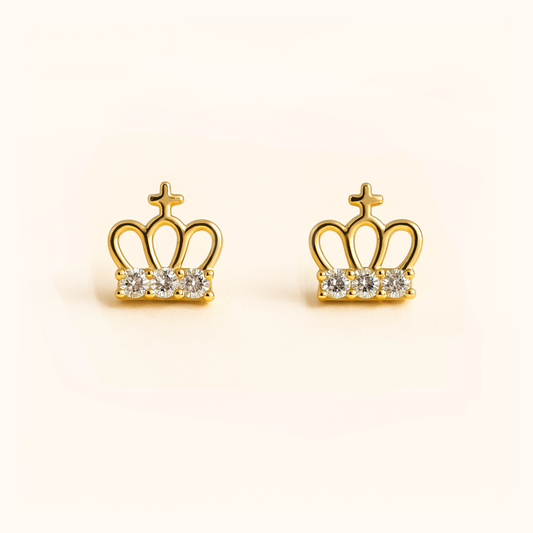 ROMALI 18K Gold-Plated Crown Cubic Zirconia Stud Earrings - ROMALI