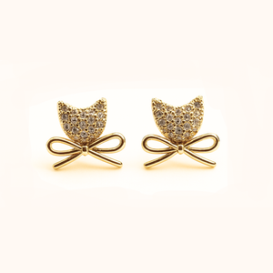 ROMALI 18K Gold-Plated Bow Cat Stud Earrings - ROMALI