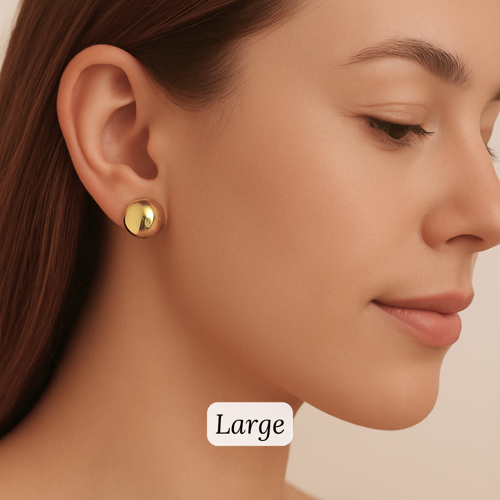 ROMALI 18K Gold-Plated Ball Stud Earrings – Small, Medium, and Large Sizes - ROMALI