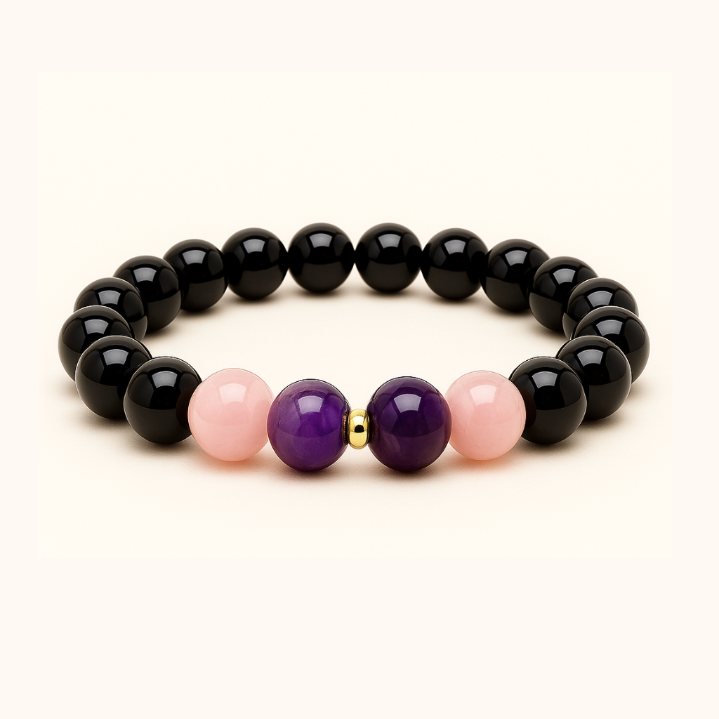 ROMALI Pisces Zodiac Beaded Bracelet - Amethyst & Rose Quartz - ROMALI
