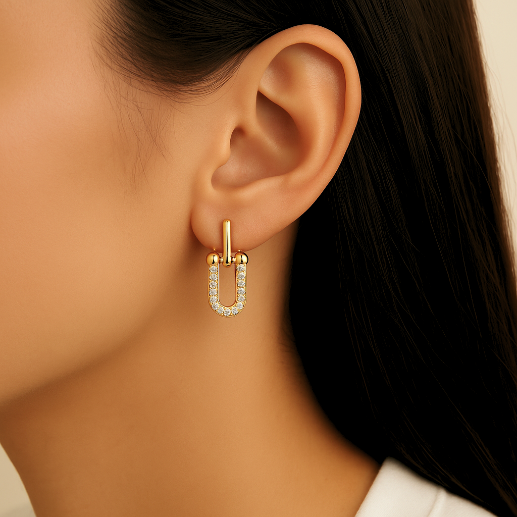 18k Gold-Plated Shimmering Link Earrings - ROMALI