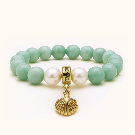 ROMALI Natural Amazonite Shell Charm Beaded Bracelet - Tropical Breeze 10mm - ROMALI