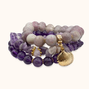 Fara Collection: Purple Harmony Bracelet Set - Amethyst & Lavender Jade - ROMALI