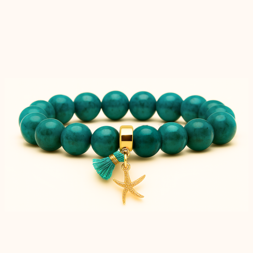ROMALI Dyed Chrysocolla Starfish Tassle Beaded Bracelet - Isla Mujeres 10mm - ROMALI
