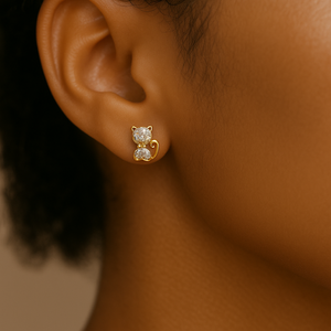 ROMALI 18K Gold-Plated Cat Crystal Stud Earrings - ROMALI