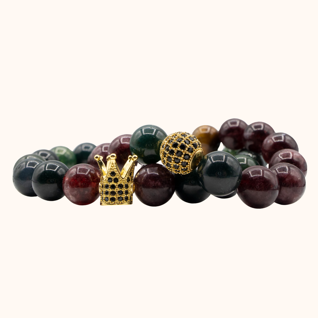 ROMALI Fervore Set - Natural Garnet, Green Moss Agate & Tiger’s Eye Beaded Bracelet 10mm - ROMALI
