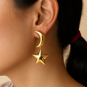 ROMALI 18K Gold-Plated Crescent Moon & Star Drop Earrings - ROMALI