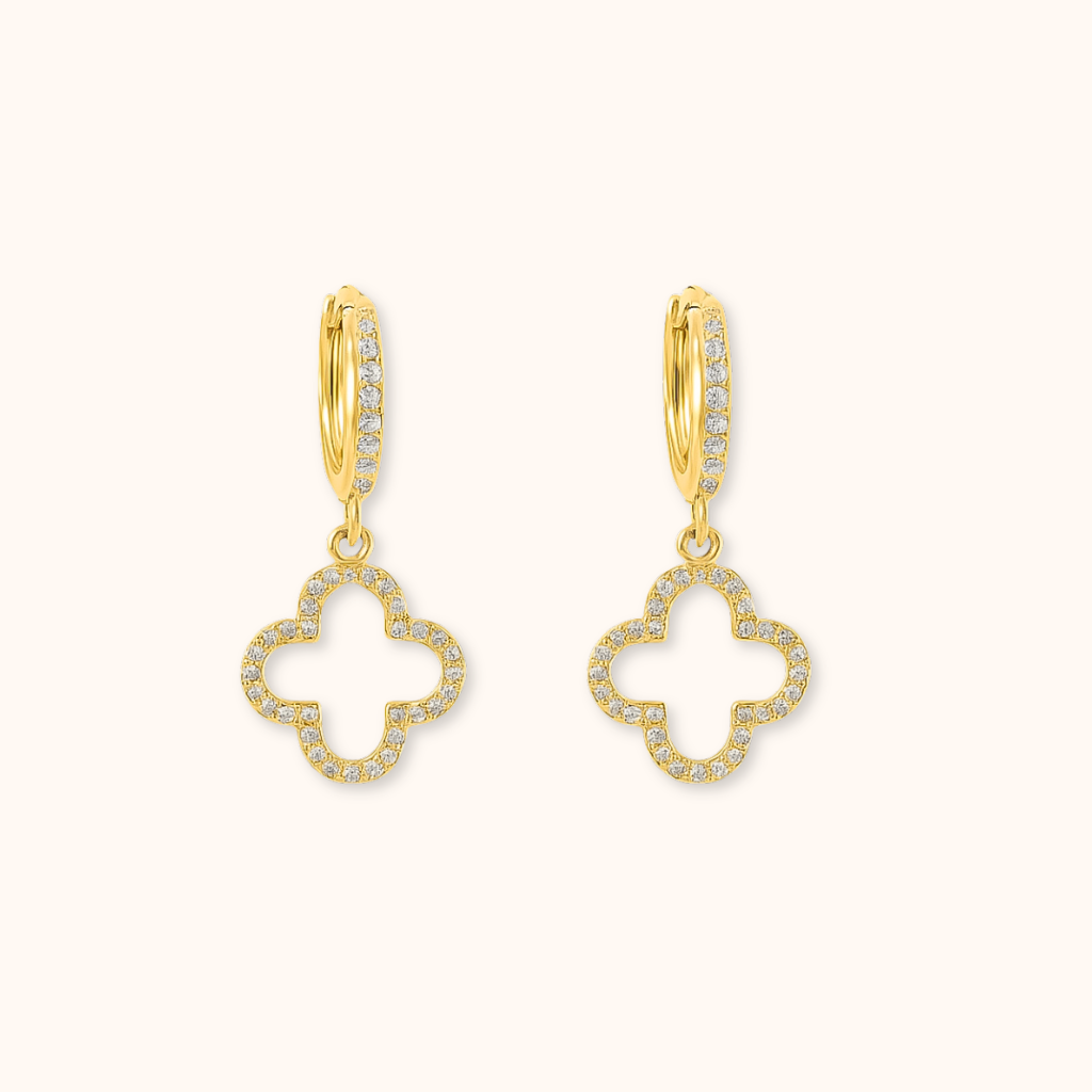 ROMALI 18K Gold-Plated Crystal Clover Hoop Dangle Earrings - ROMALI