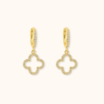 ROMALI 18K Gold-Plated Crystal Clover Hoop Dangle Earrings - ROMALI