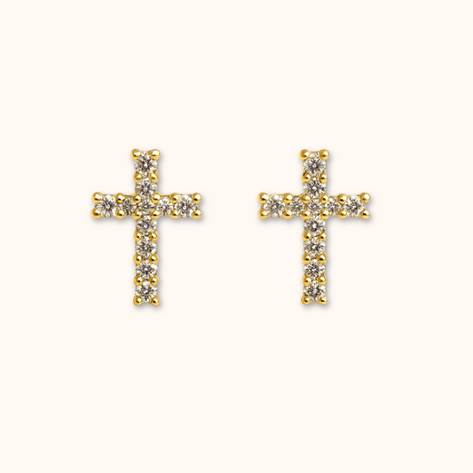ROMALI 18K Gold-Plated Pavé Cross Stud Earrings - ROMALI