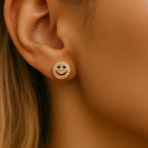 ROMALI 18K Gold-Plated Smiley Face Pavé Stud Earrings - ROMALI
