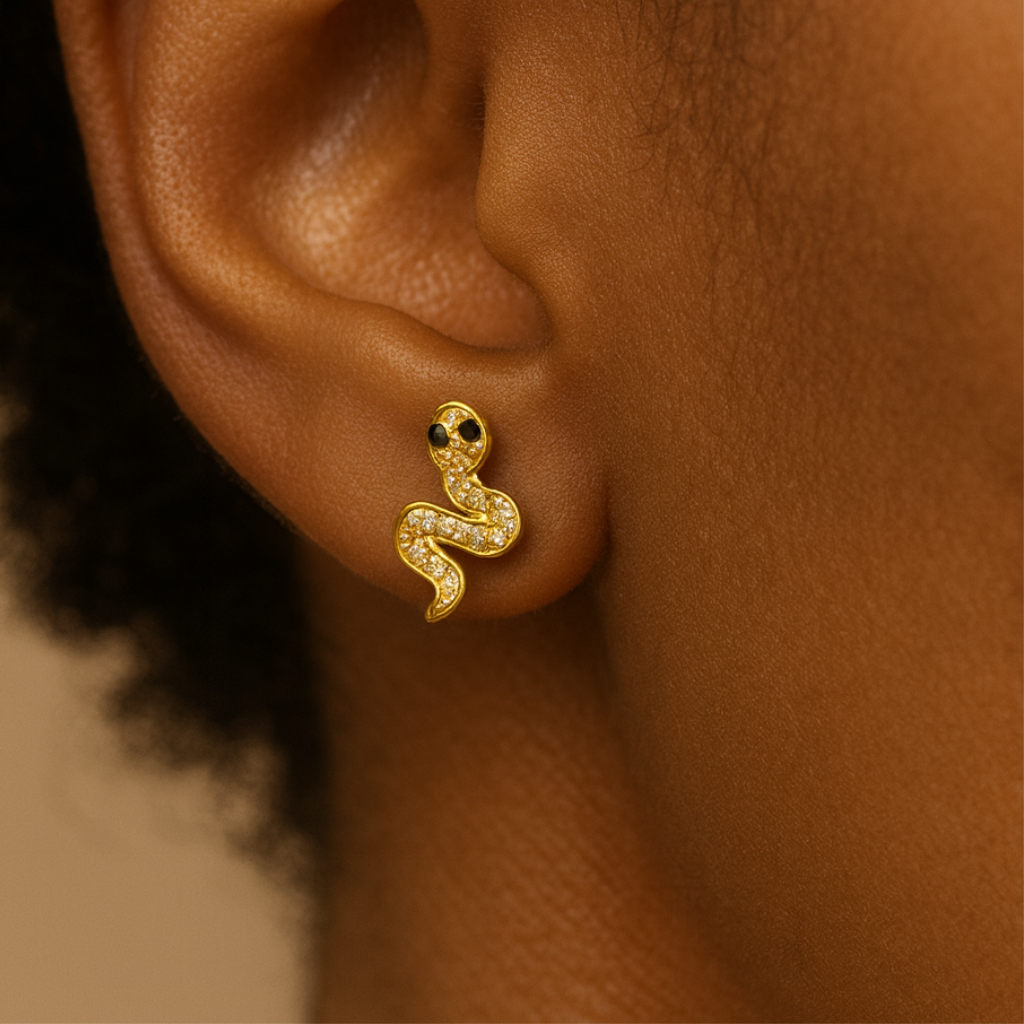 ROMALI 18K Gold-Plated Snake Pavé Stud Earrings - ROMALI