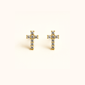 ROMALI 18K Gold-Plated Mini Cross Pavé Stud Earrings - ROMALI