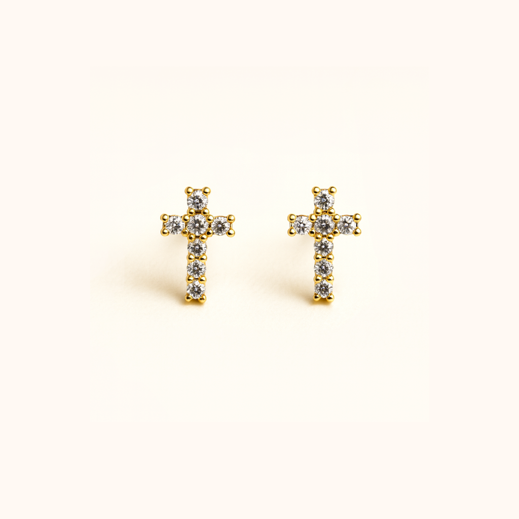 ROMALI 18K Gold-Plated Mini Cross Pavé Stud Earrings - ROMALI